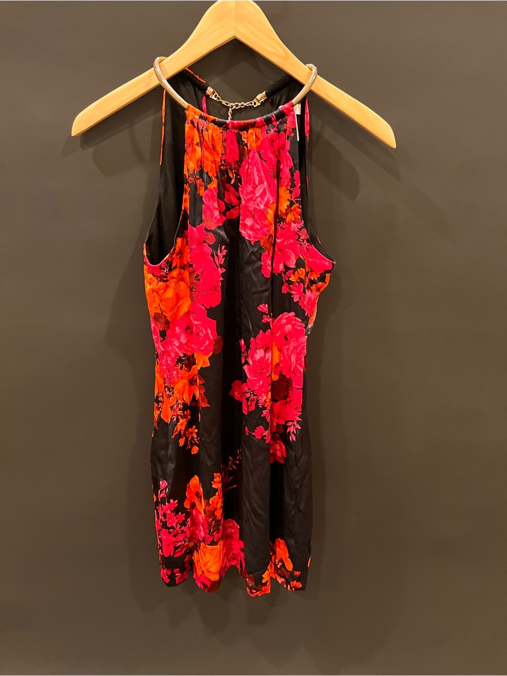 Cache Black Halter Dress with Pink & Orange Floral Print